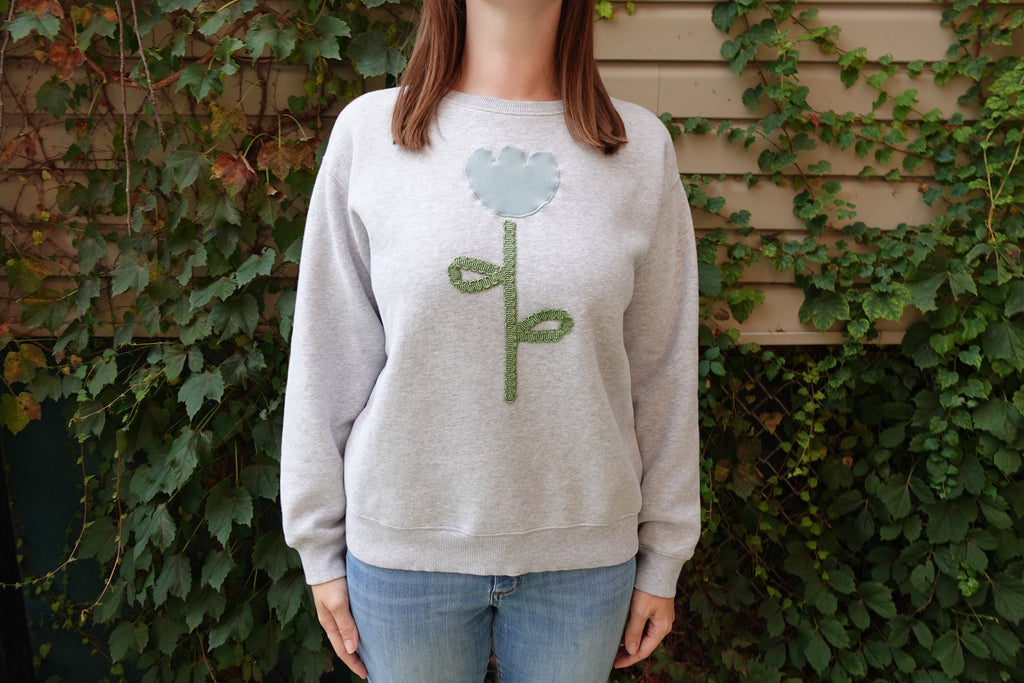 Applique Flower Crew Neck