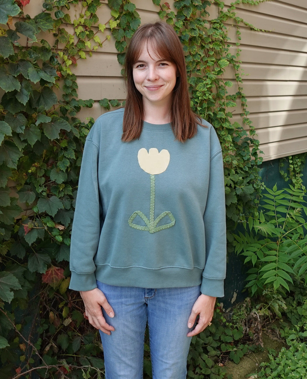 Applique Flower Crew Neck