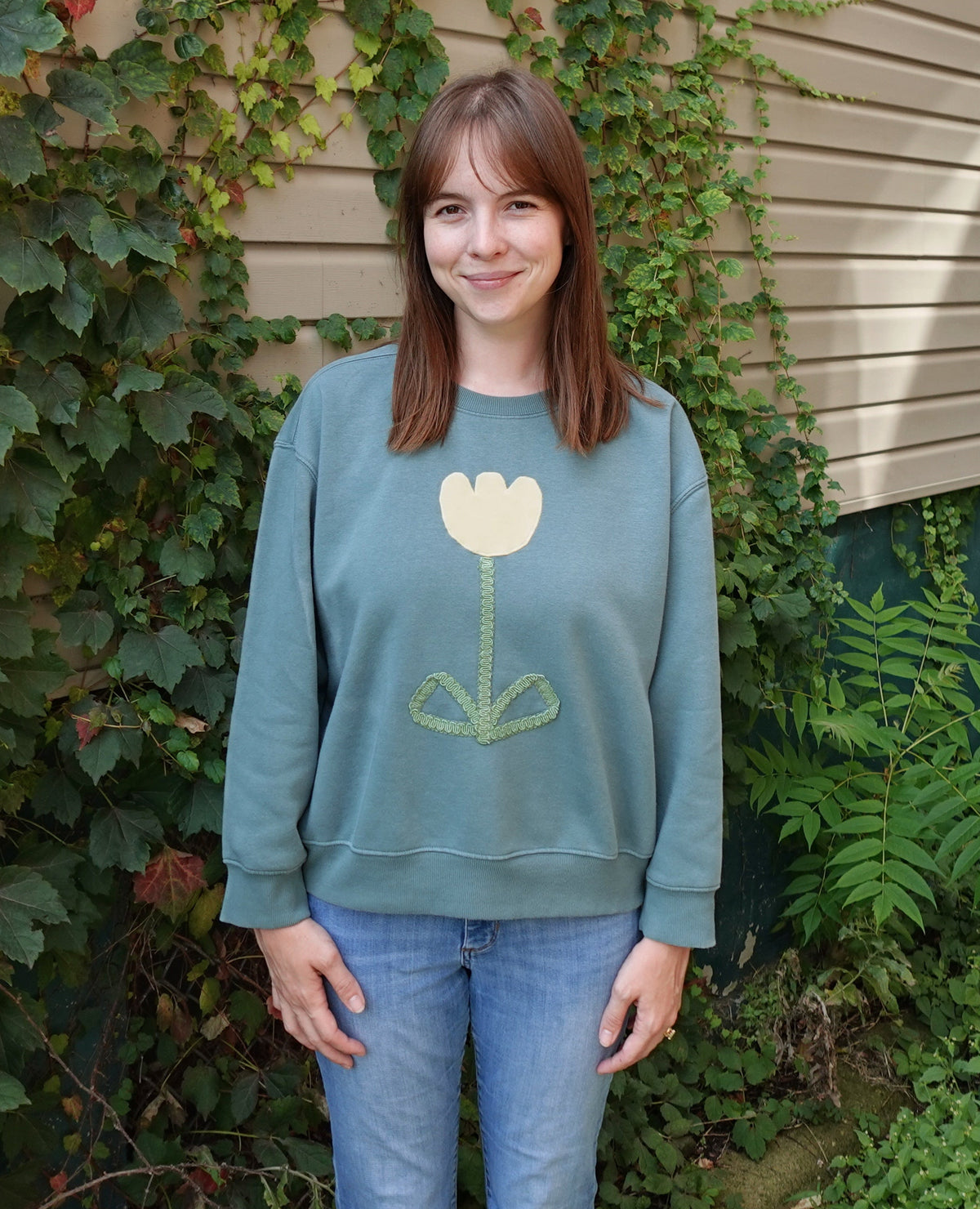 Applique Flower Crew Neck