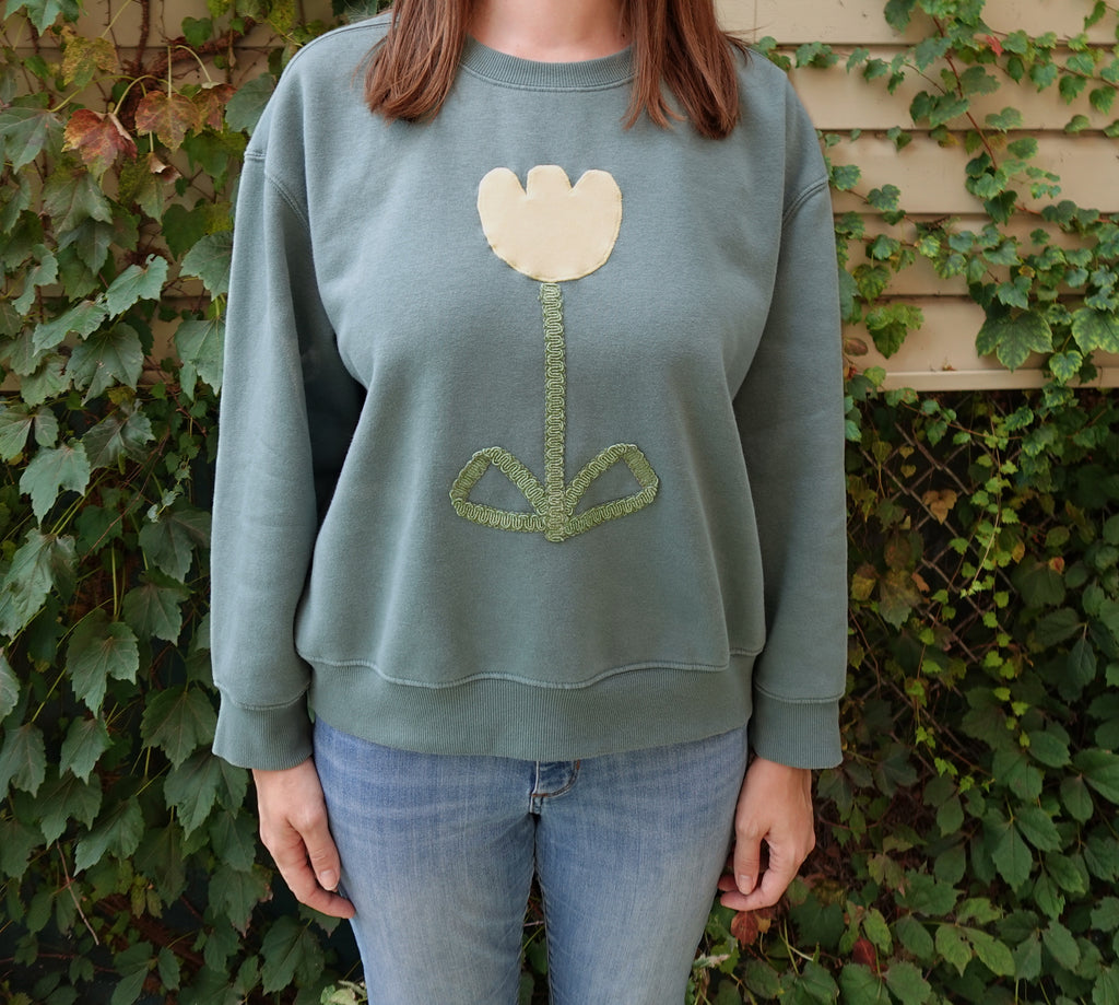 Applique Flower Crew Neck
